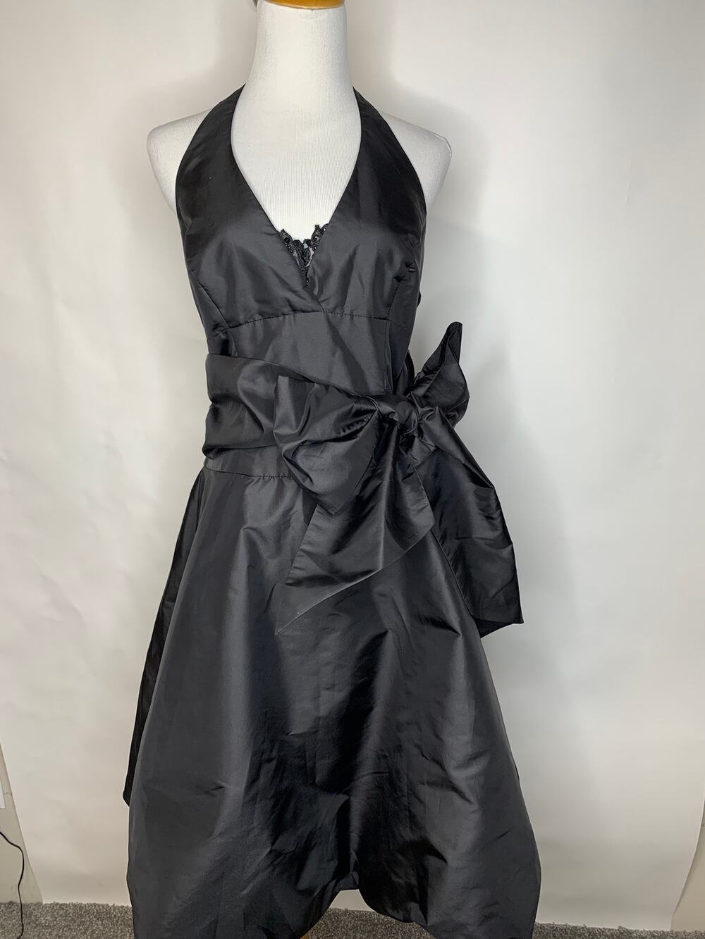 Vintage Bari Jay Black Tafetta Bubble Halter Dress Sz 10